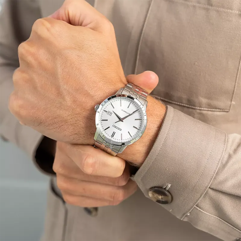 Seiko 5 Sports Silver Dial Automatic Men’s Watch- SRPH85K1